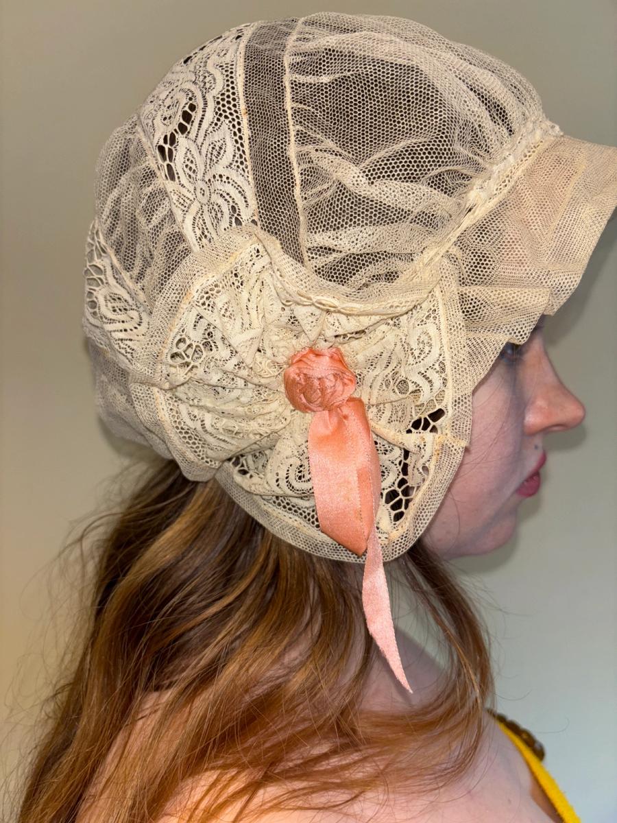 1920s Bonnet with Pink Ribbons product image