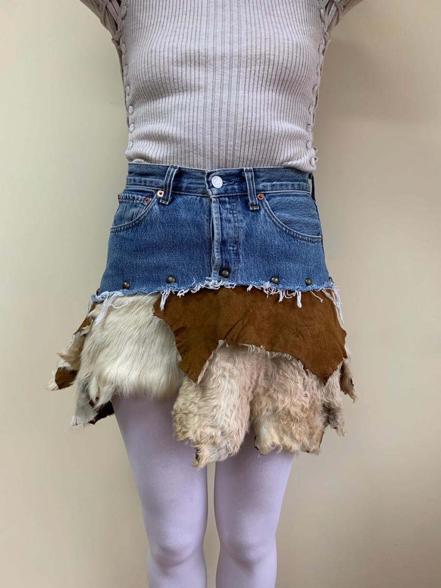 Tomoki Yurita One-of-a-kind Shearling Patchwork Skirt product image