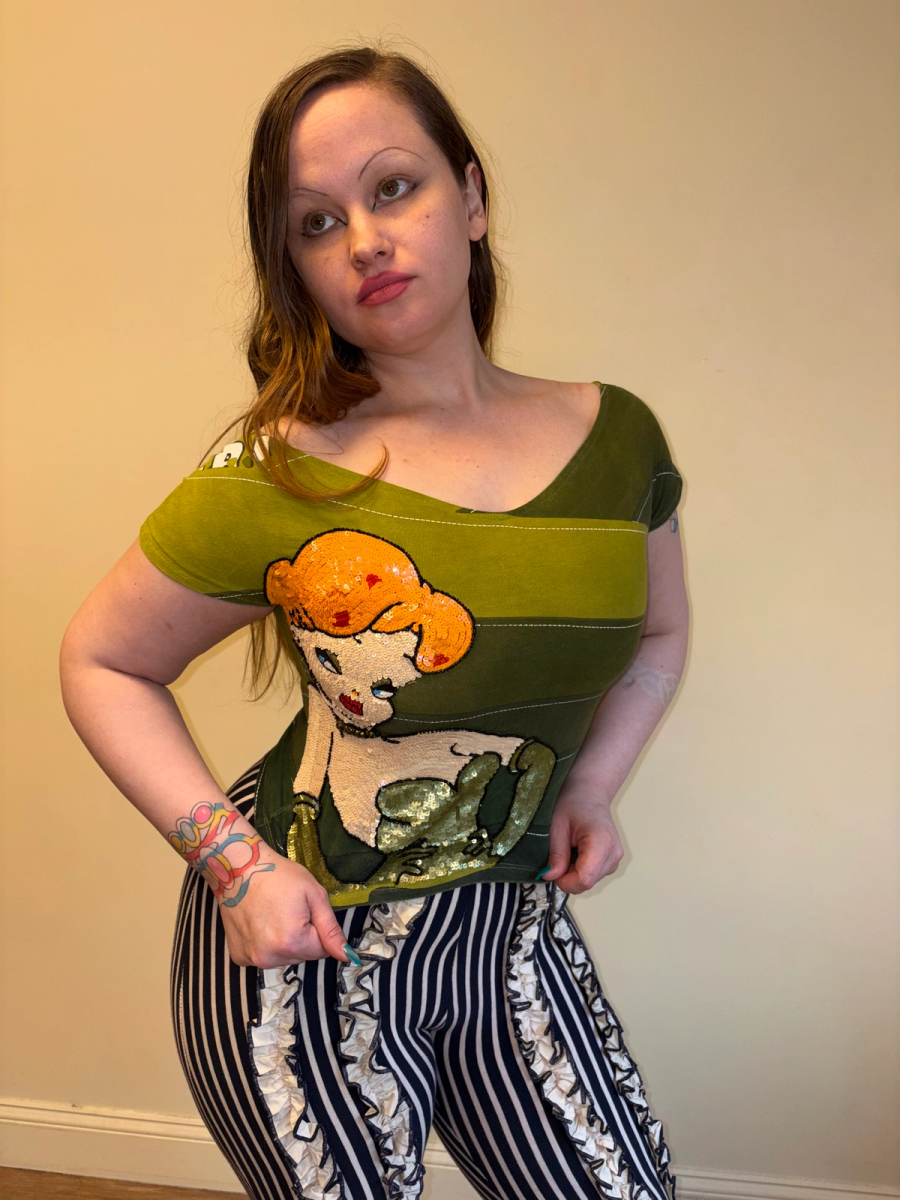 Vintage Sequin Redhead Pinup Girl T-shirt product image