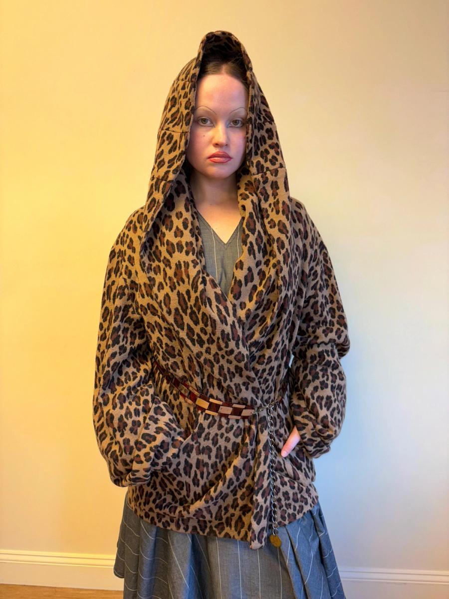 80s Norma Kamali Leopard Sweater with Hood product image