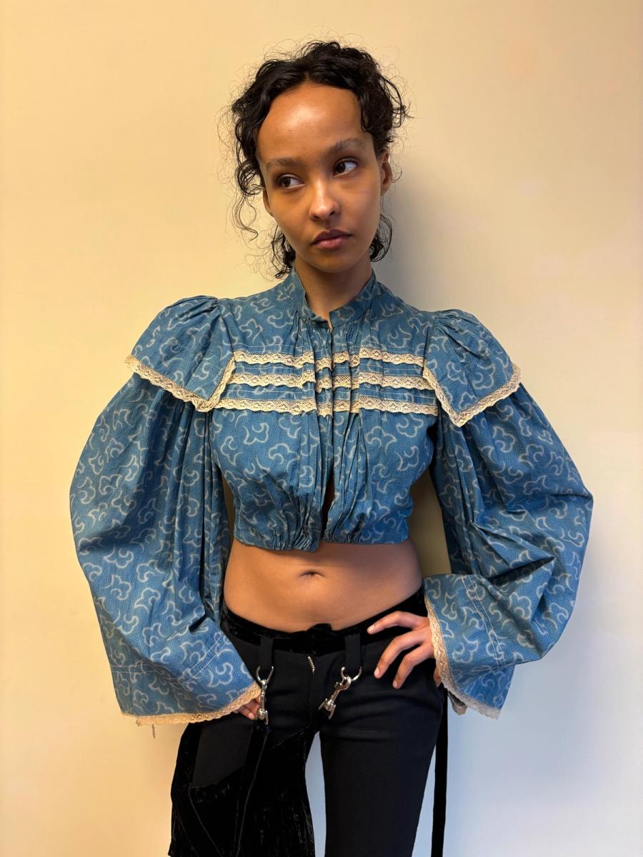 1860s Rare Bell Sleeve French Calico Bodice product image