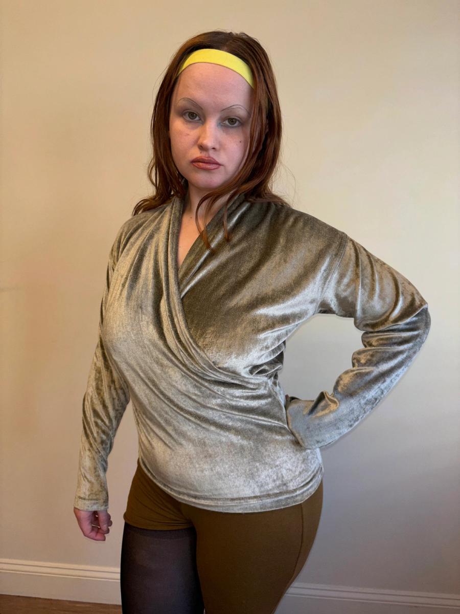 Late 80s Kenzo Sage Velvet Wrap Top  product image