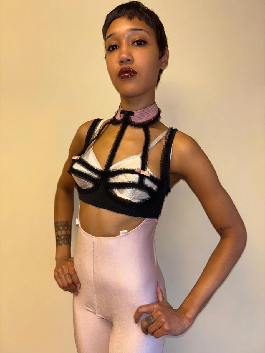 Chantal Thomass Collared Mesh Pleated Lattice Bra product image