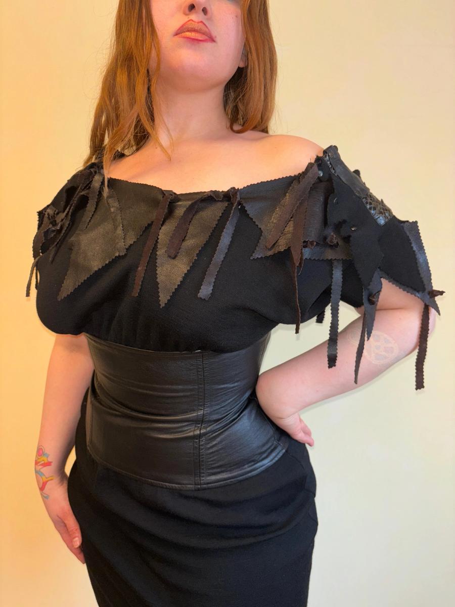 1980s Knit and Leather Shredded Dress product image