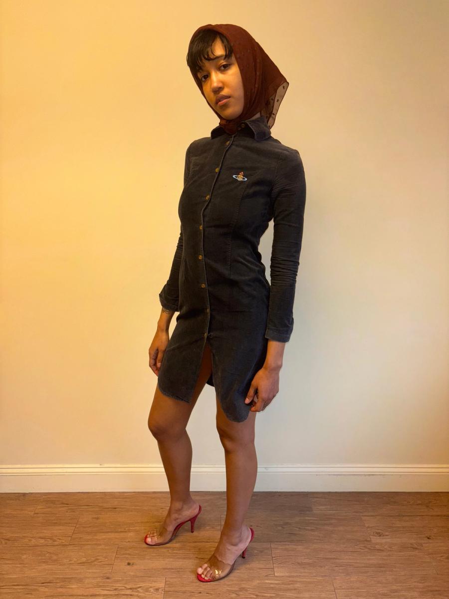 90s Vivienne Westwood Black Corduroy Orb Dress product image