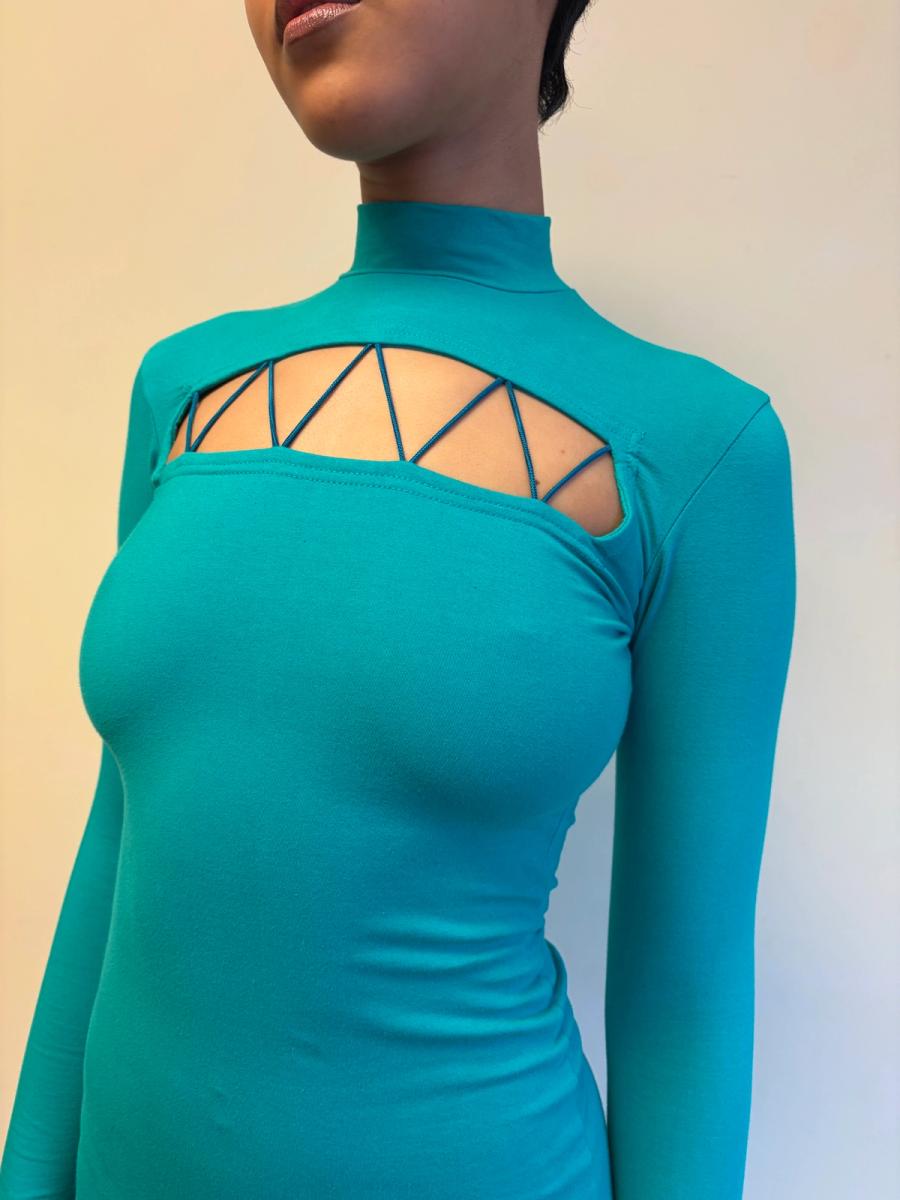 Vintage Chantal Thomass Cutout Teal Bodycon Dress product image