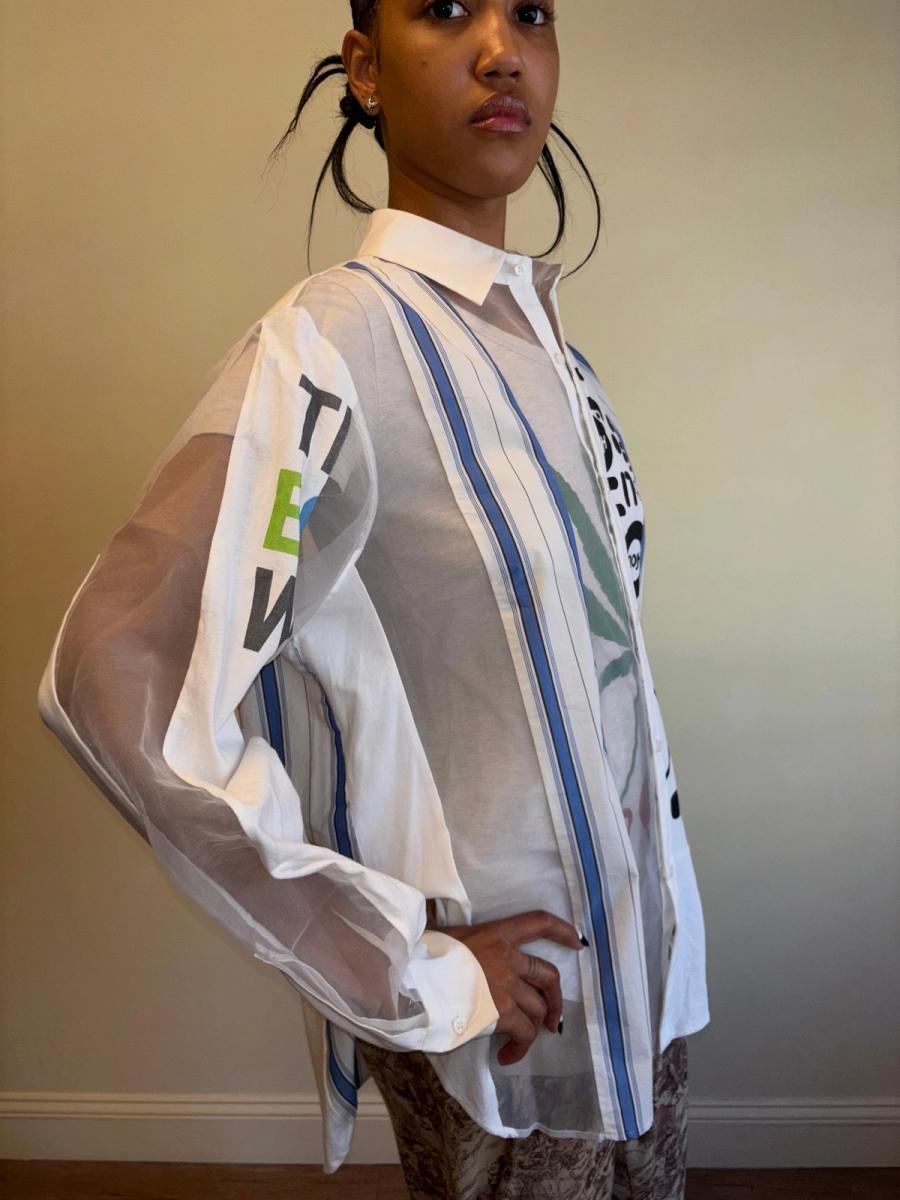 Patchwork Sheer Paneled Button Down Shirt product image