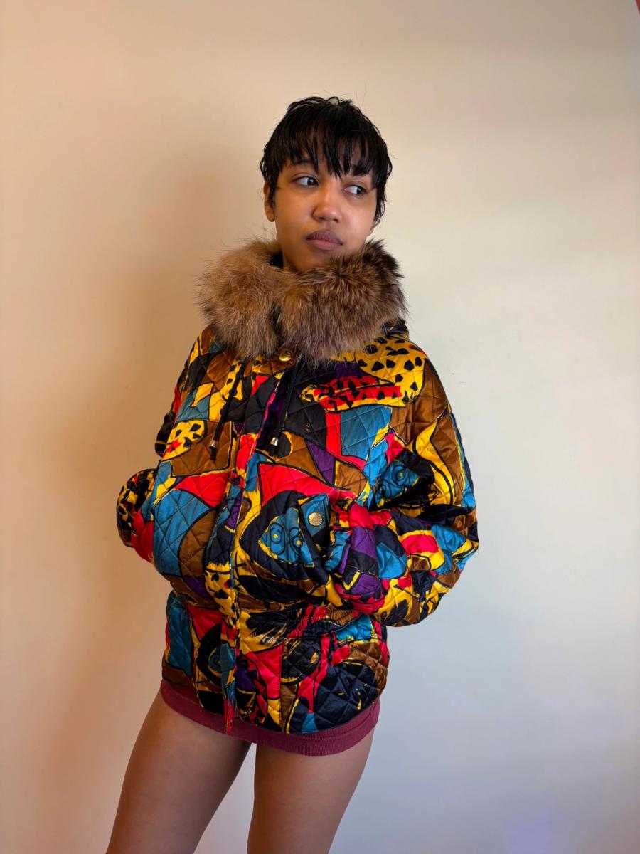 Krizia Cheetah Art Print Convertible Jacket With Fur Hood  product image