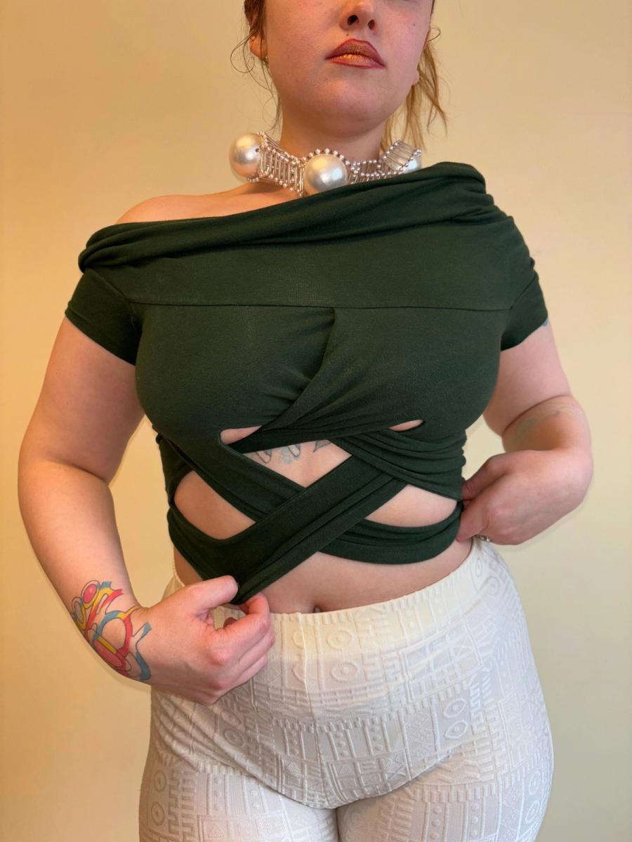 90s Romeo Gigli Green Criss Cross Top product image