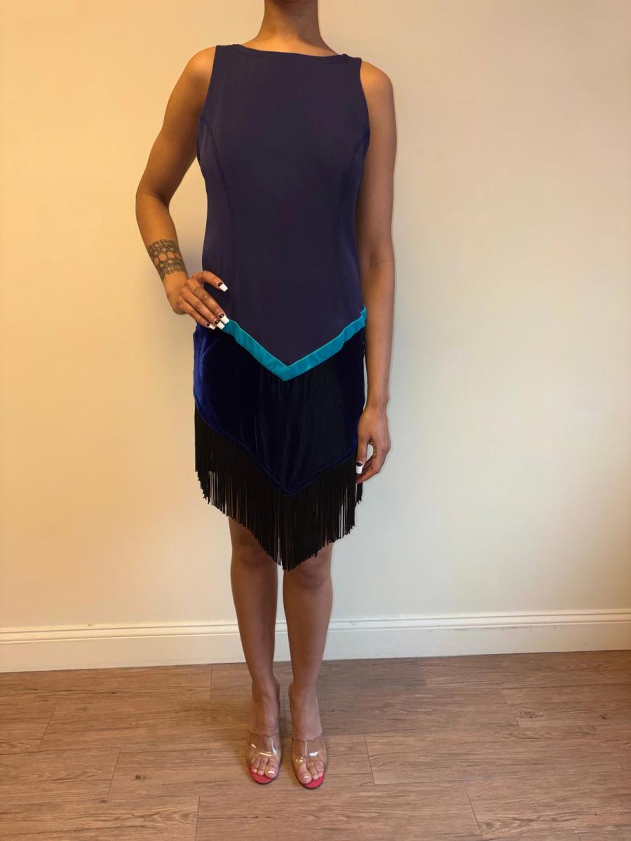 90s Ozbek Velvet and Fringe Dress product image
