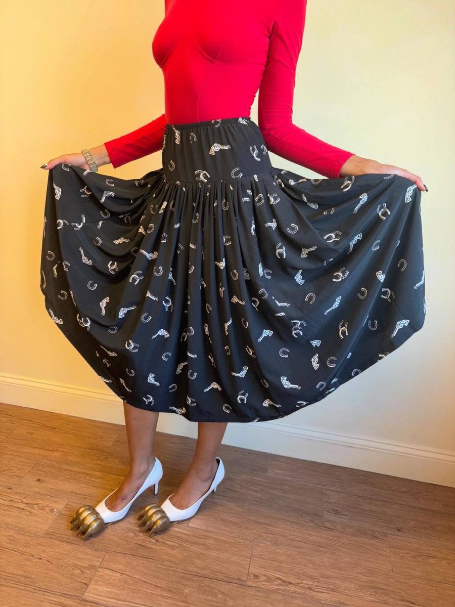 80s Norma Kamali Western Print Skirt product image