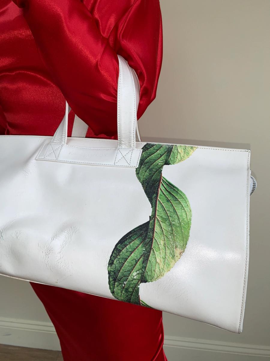 90s Masaki Matsushima Homme Leather Bag with Photorealistic Leaf Print product image