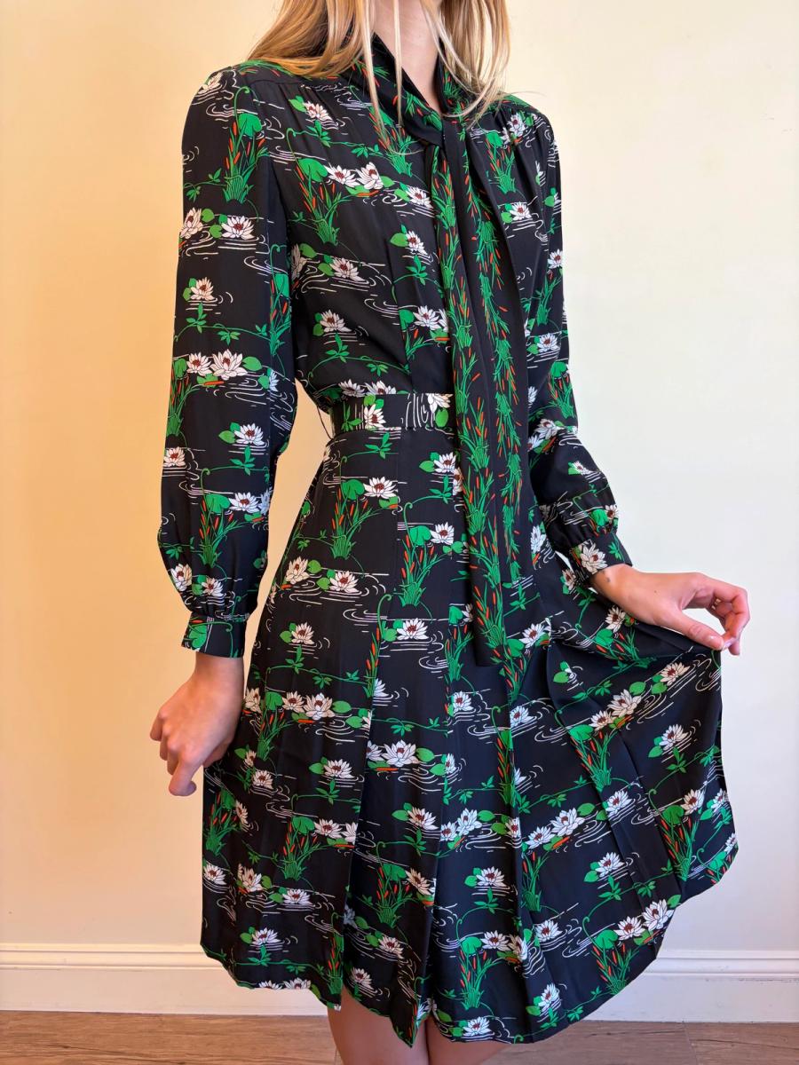 70s Koshino Sisters Lotus Print Secretary Dress product image