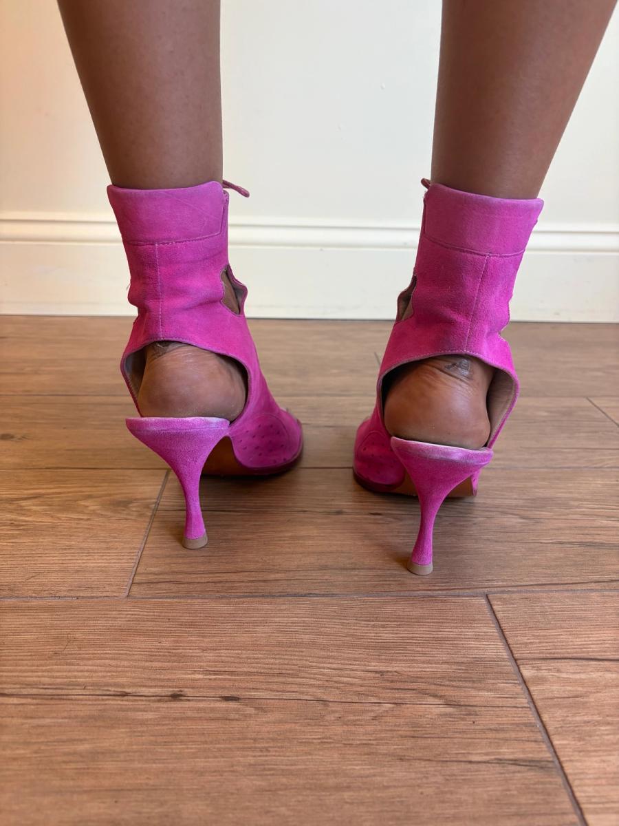 80s Claude Montana Hot Pink Suede Cutout Heels product image