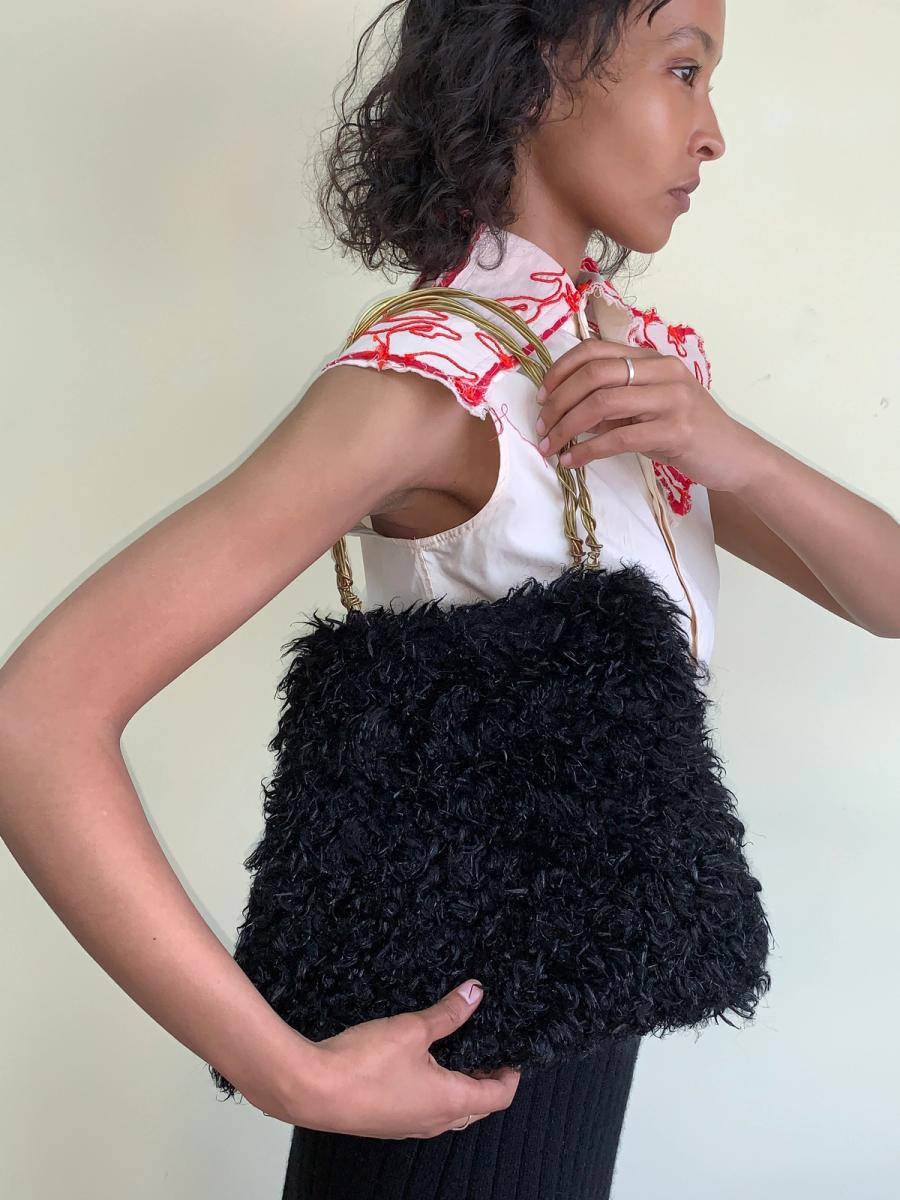 Jane Marple Curly Fur Bag With Sculptural Metal Handle  product image