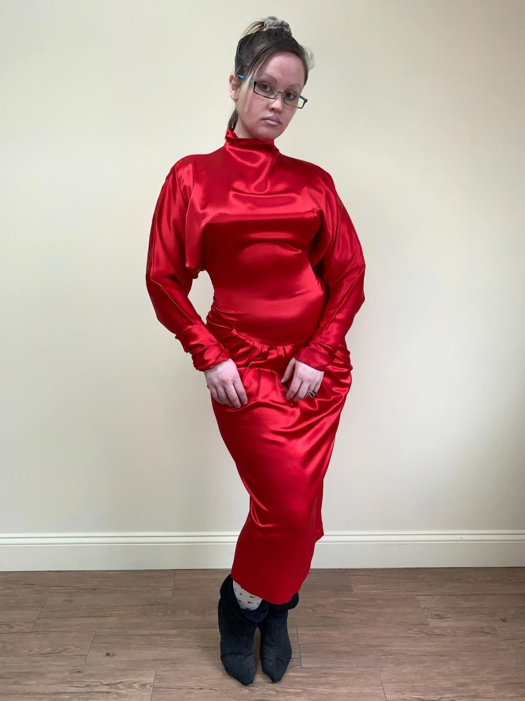red dress norma kamali Norma Kamali - Maria Satin Gown