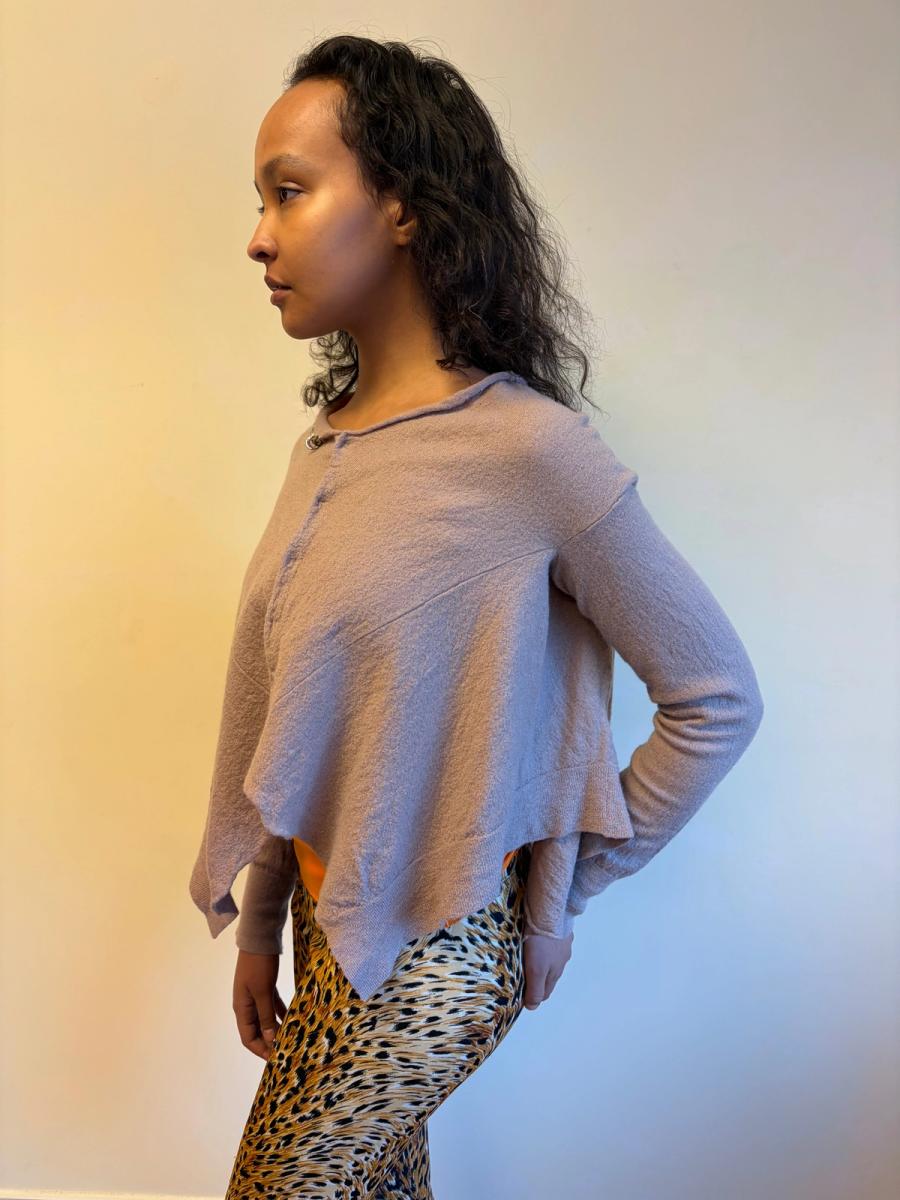 Sunao Kuwahara Pierced Mauve Felted Cardigan product image