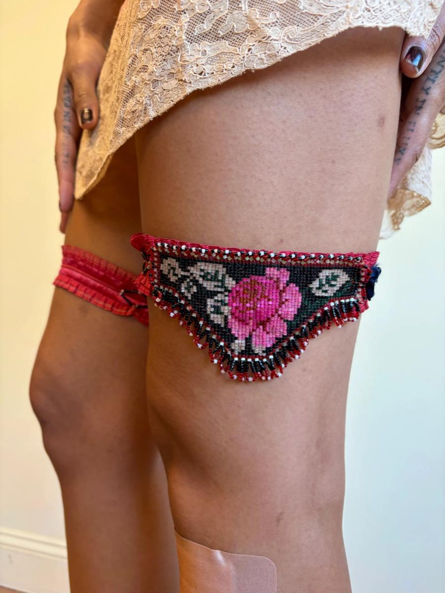 Rare 1920s Beaded Flower Garters product image