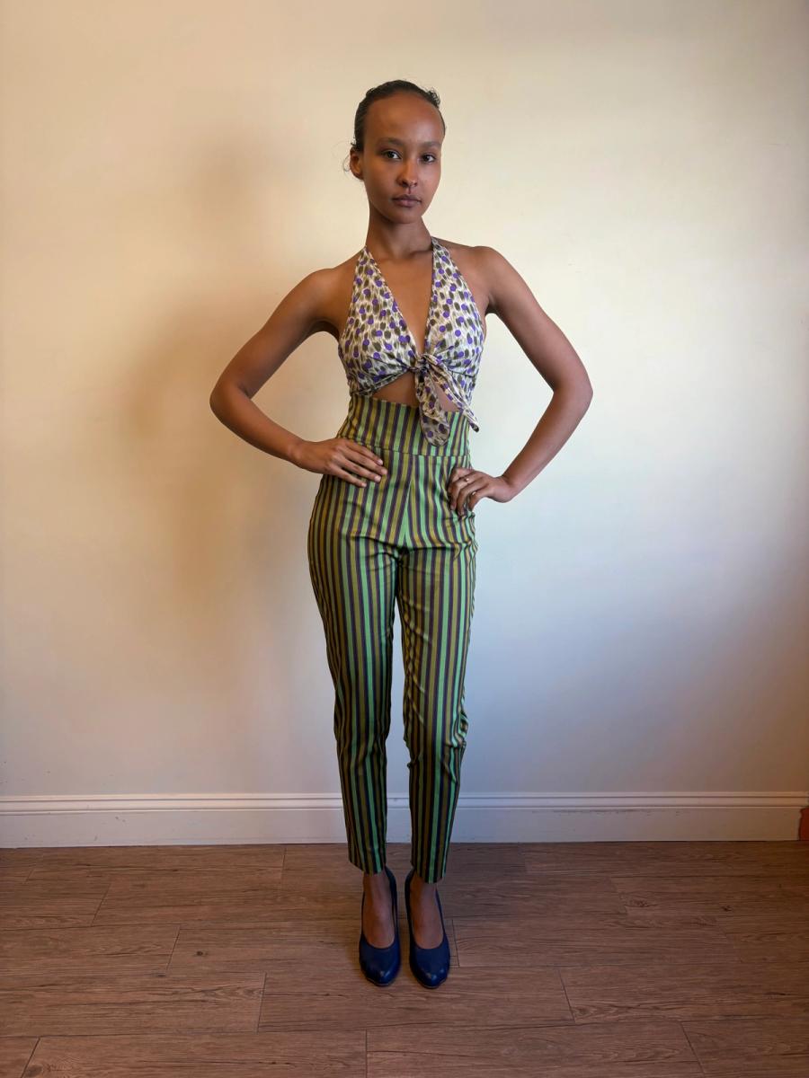 Romeo Gigli Striped Silk Cigarette Pants  product image