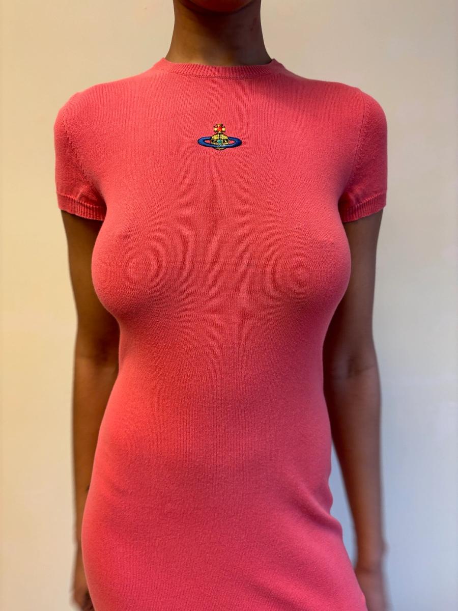 Vintage Vivienne Westwood Coral Pink Knit Orb Dress product image