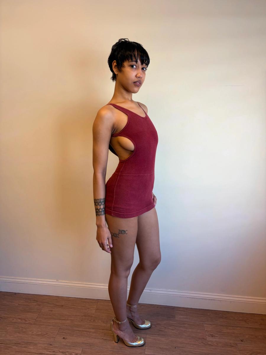 1920s-30s Ruby Red Knit Swimsuit  product image