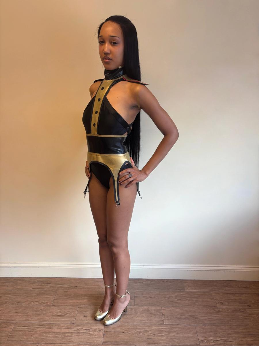 Latex Cutout Suit Top with Garter Belt product image