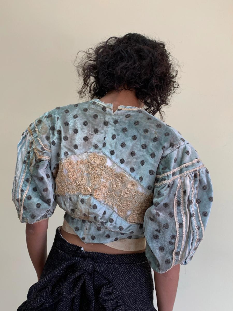 1890s Velveteen Teal Bodice with Balloon Sleeves product image