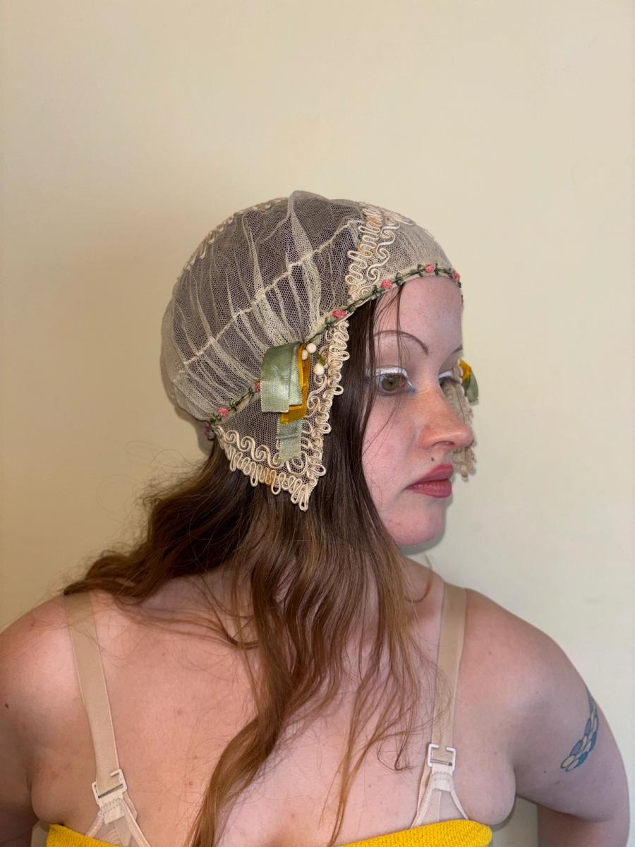 1920s French Bonnet with Yellow Ribbon product image