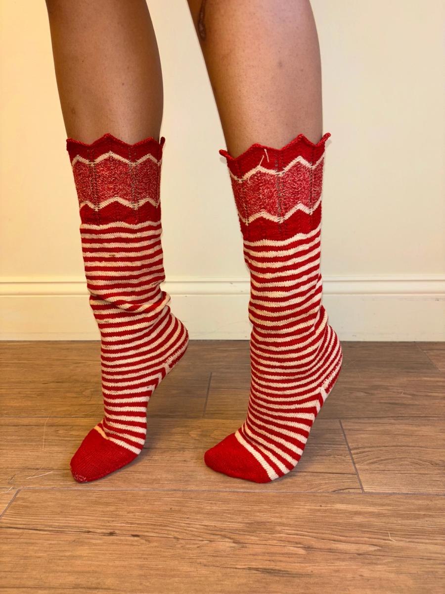 Antique Red and White Striped Knit Socks product image