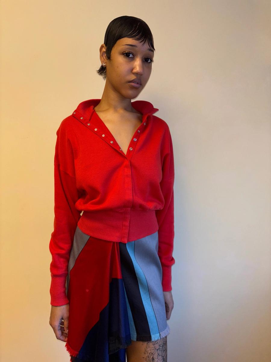 80s Norma Kamali Red Sweatshirt Snap Top product image