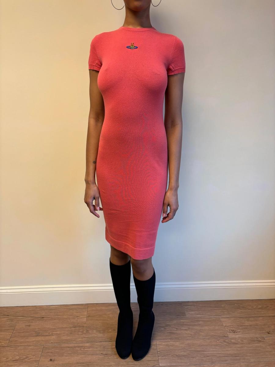 Vintage Vivienne Westwood Coral Pink Knit Orb Dress product image