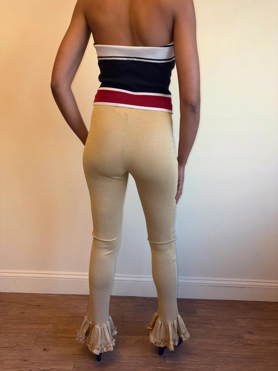 Chantal Thomass Gold Ribbed Pants With Ankle Frill product image