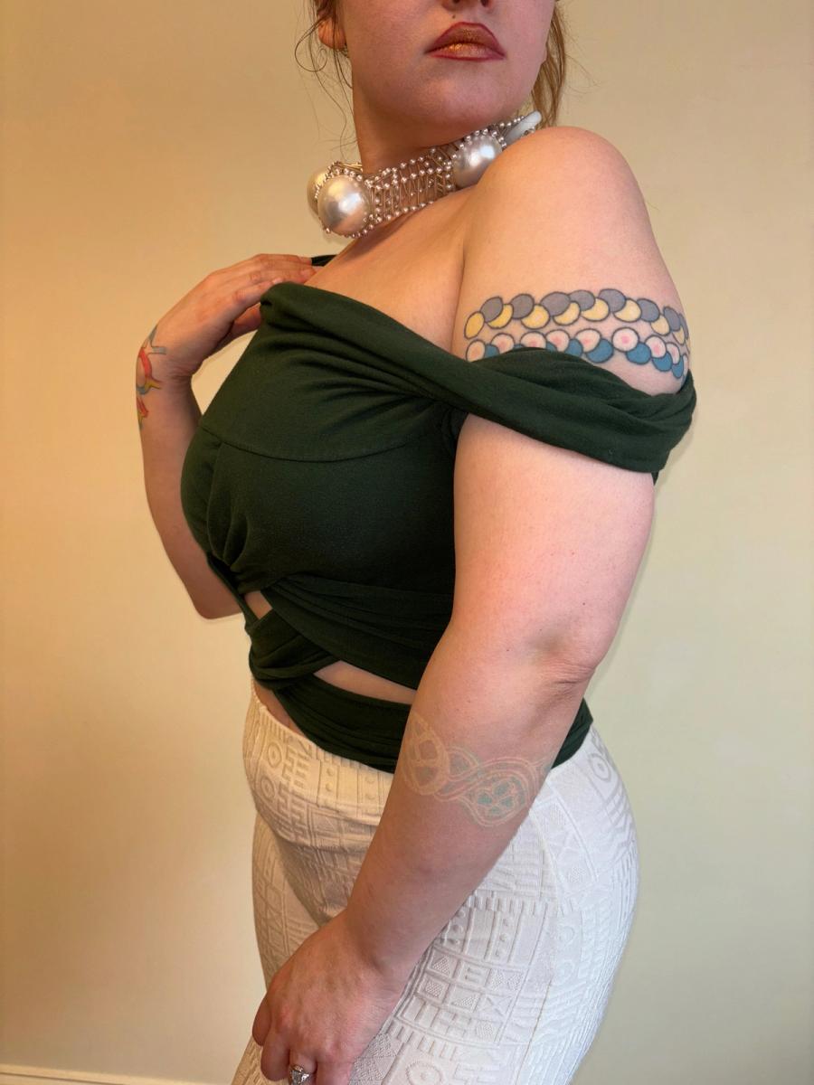 90s Romeo Gigli Green Criss Cross Top product image