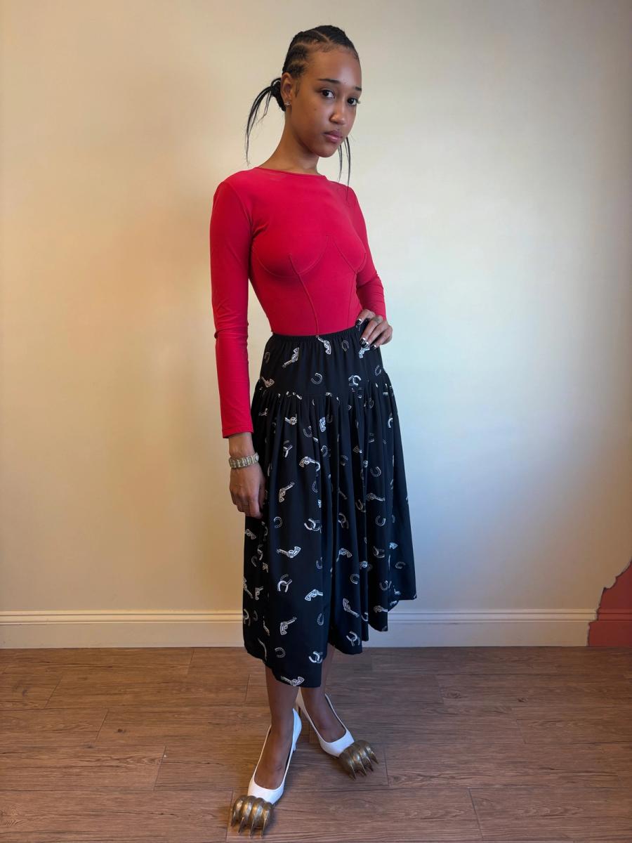 80s Norma Kamali Western Print Skirt product image