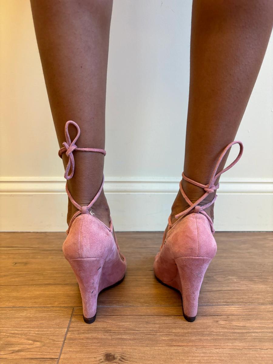 1980s Norma Kamali Ballet Pink Lace-Up Pumps product image