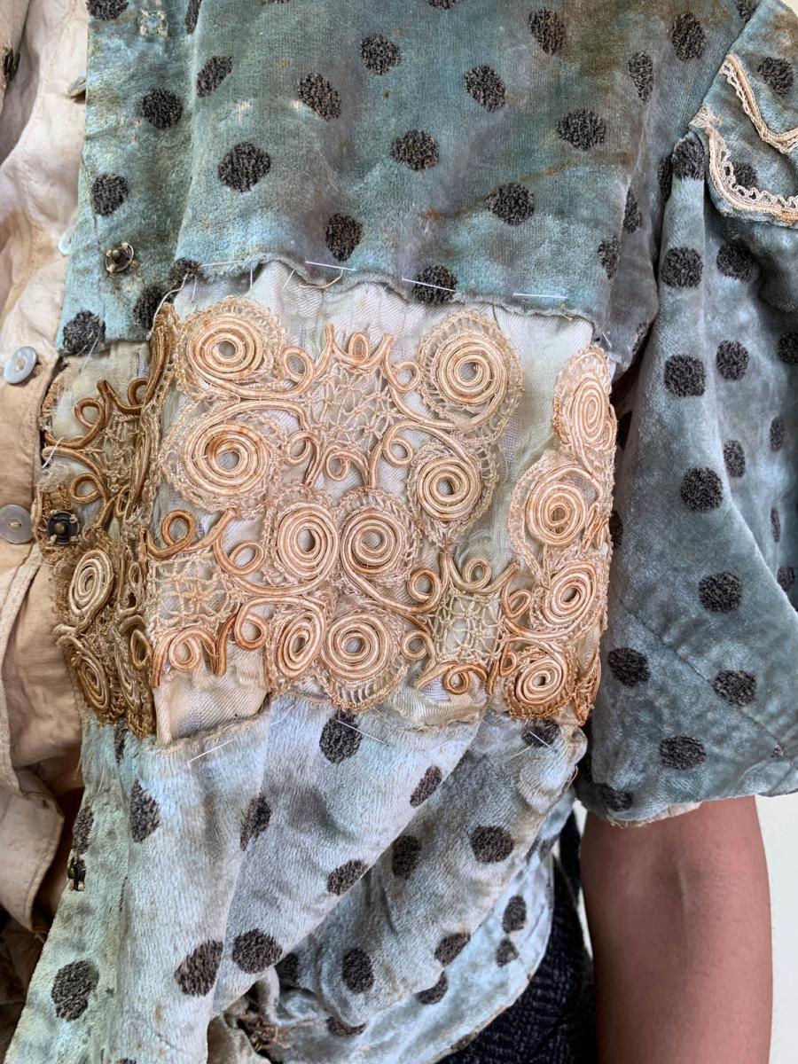1890s Velveteen Teal Bodice with Balloon Sleeves product image