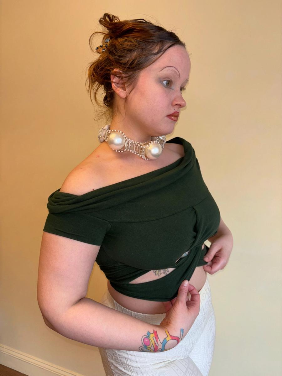 90s Romeo Gigli Green Criss Cross Top product image