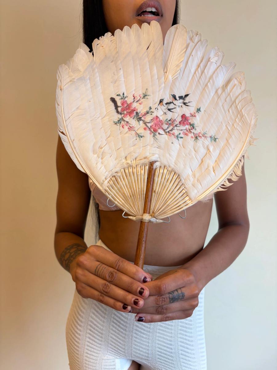 1920s Handpainted Feather Fan product image