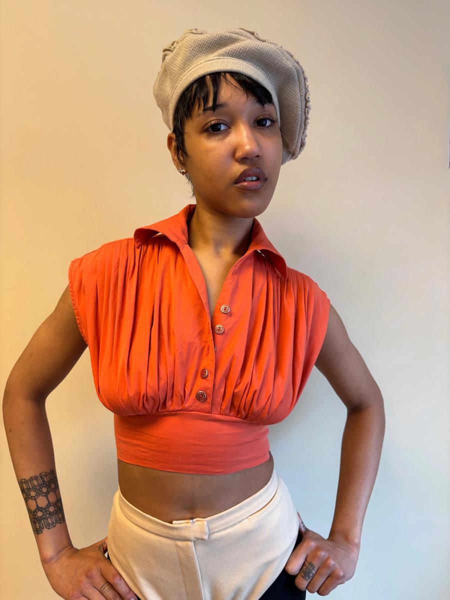 1980s Chantal Thomass Gray Ruffled Knit Beret product image