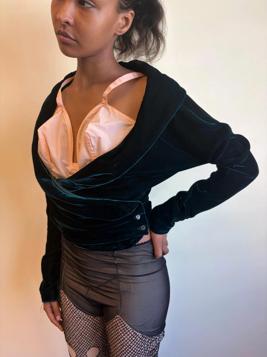 90s Katharine Hamnett Green Velvet Blouse product image