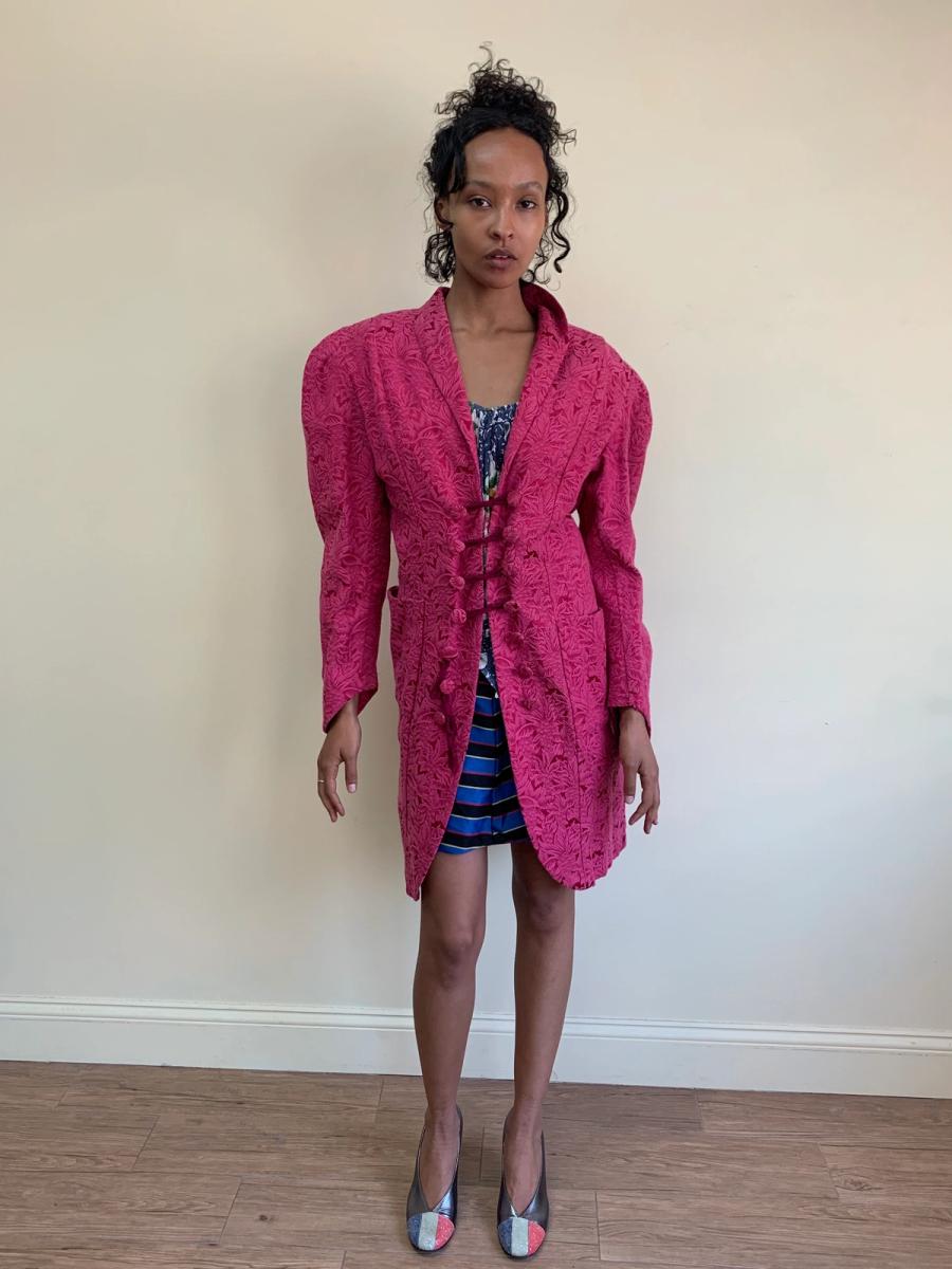 80s Norma Kamali Raspberry Brocade Jacket