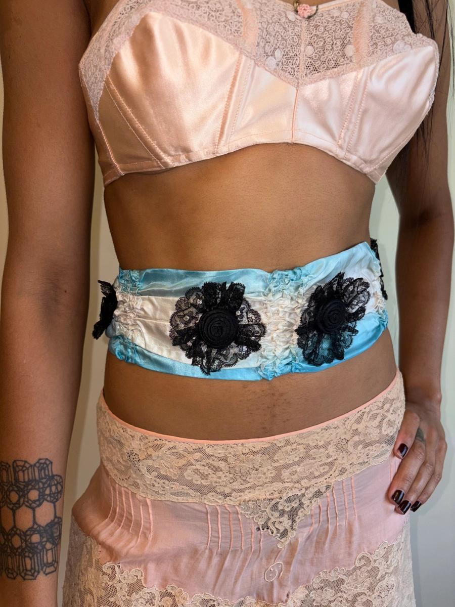 1890s Moiré Turquoise Sash product image