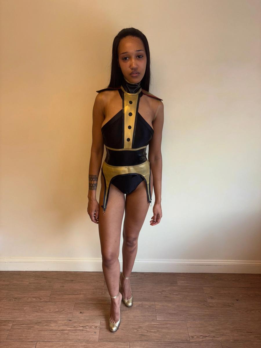 Latex Cutout Suit Top with Garter Belt product image