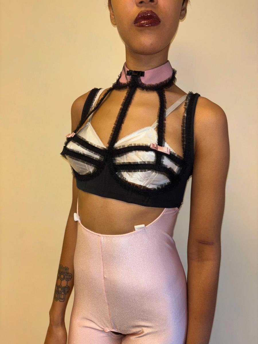 Chantal Thomass Collared Mesh Pleated Lattice Bra product image