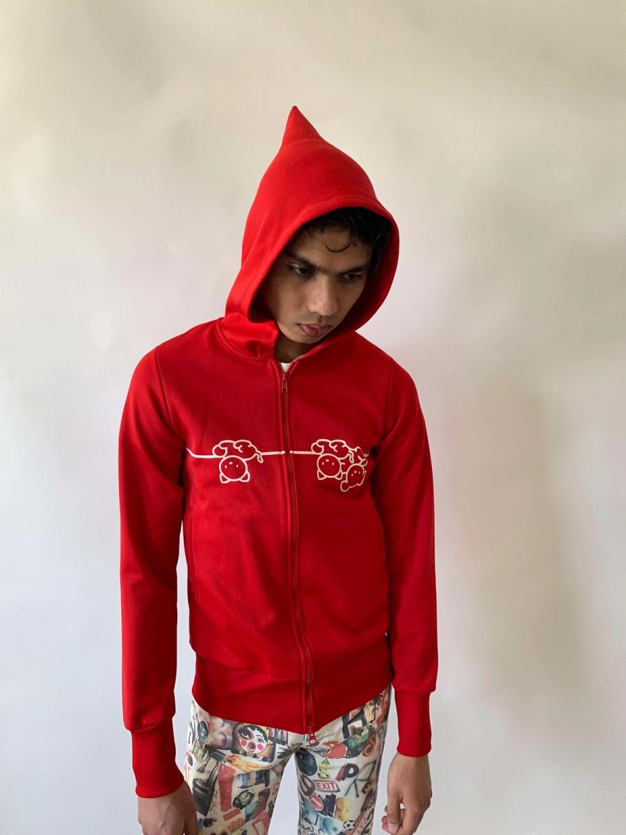 Bernhard Willhelm Animal Elf Hood Sweater in Red product image