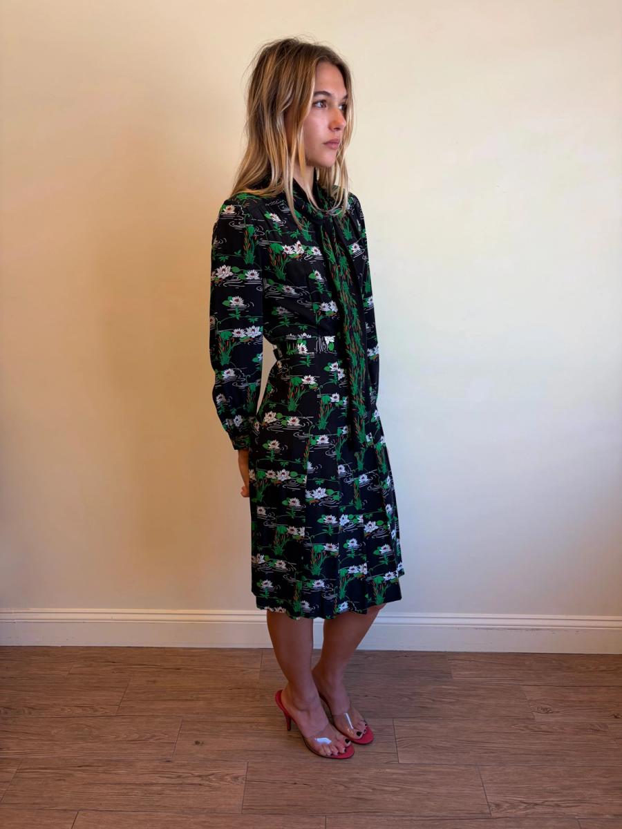 70s Koshino Sisters Lotus Print Secretary Dress product image