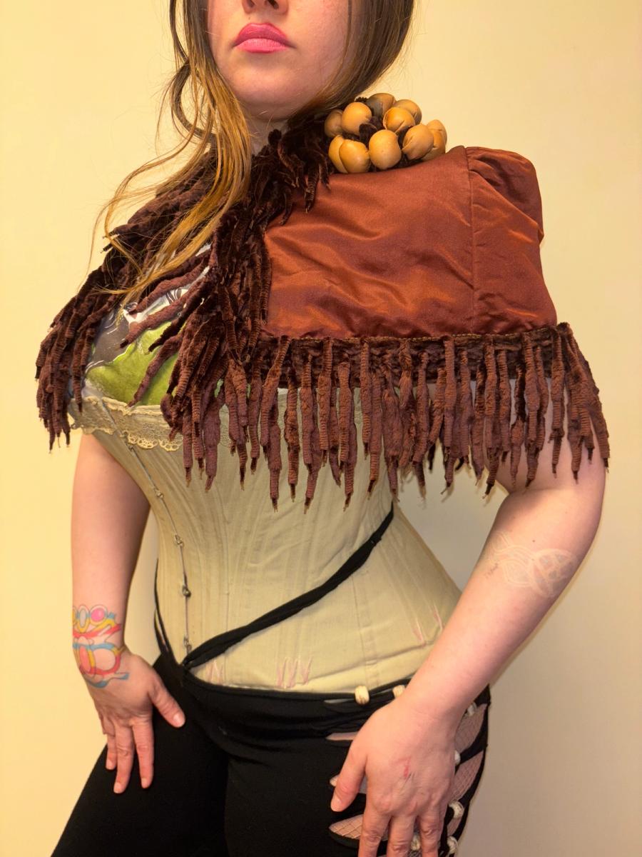 1880s Icicle Fringe Chenille Cape with Leather Flower product image