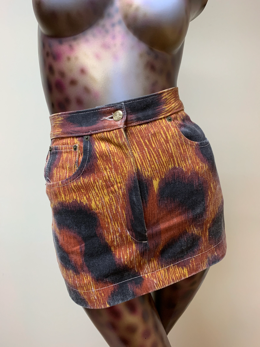 90s Vivienne Westwood Cafe Society Cheetah Denim Skirt product image