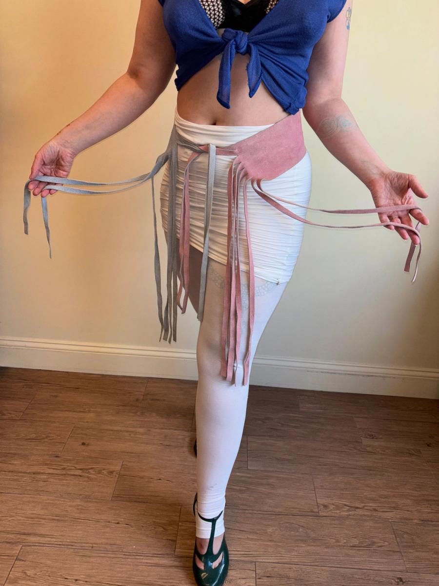 1970s Pastel Buckskin Fringe Belt product image