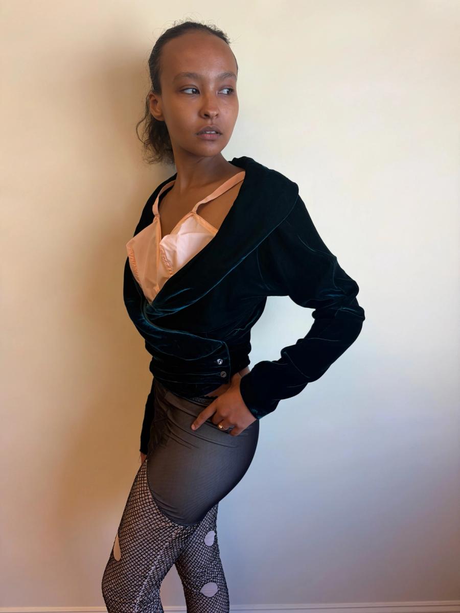 90s Katharine Hamnett Green Velvet Blouse product image